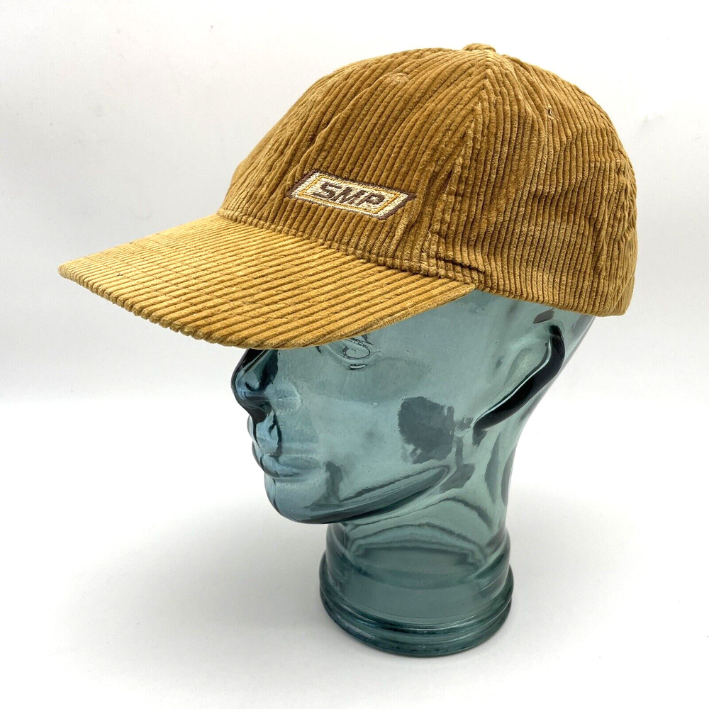 Vintage 90s SMP Brown Corduroy Skate Surf Adjustable Snap Back Dad Hat USA Made